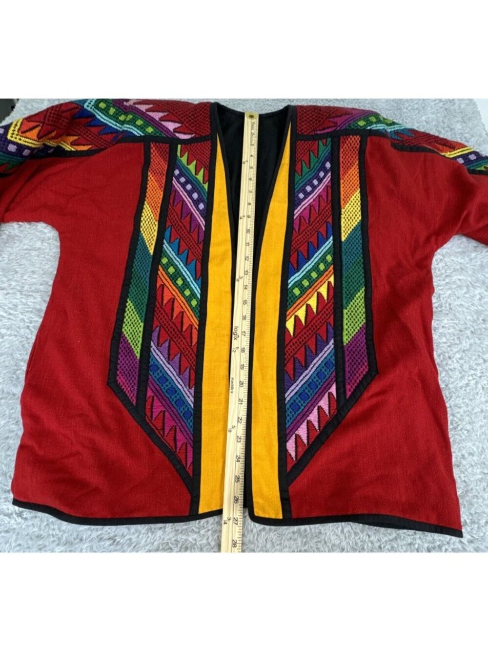 Theologos Art Kimono Shacket Vibrant Multicolored Needlepoint Design Open Front - Picture 9 of 16